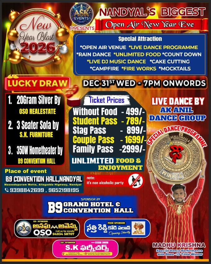 Nandyal's Biggest Open Air New Year Eve 2026 — Sponsored by OSO Real Estate