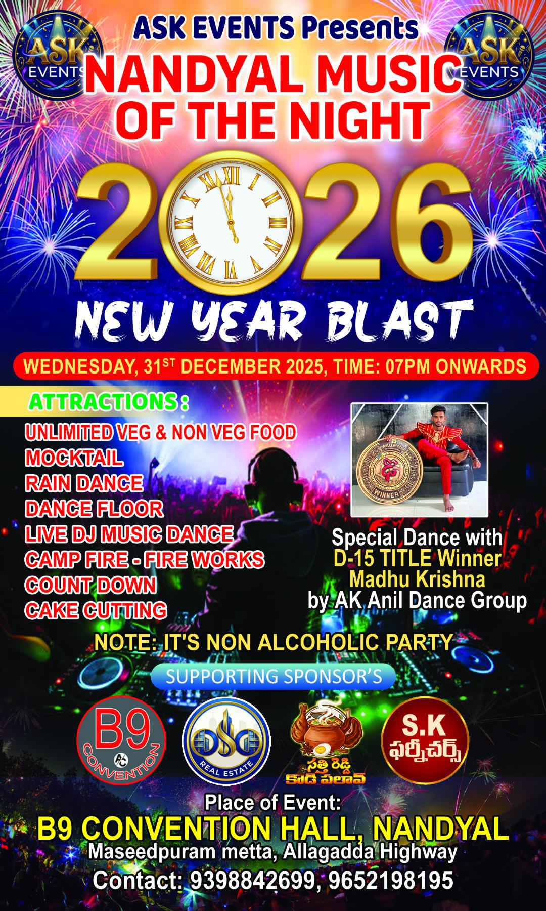 Nandyal Music of the Night 2026 — New Year Blast, B9 Convention Hall